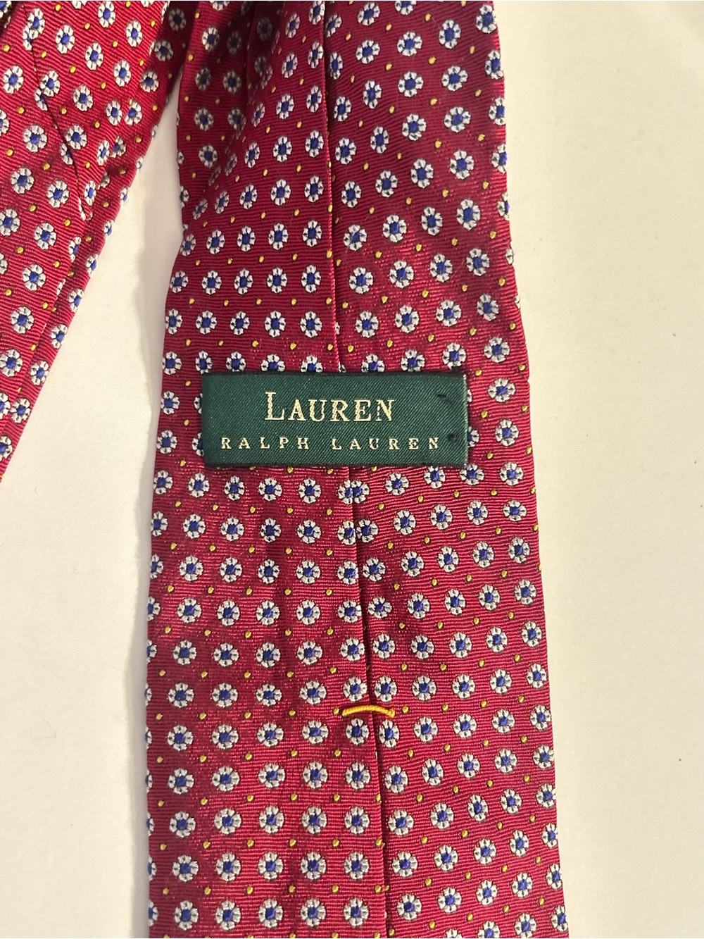 VTG Lauren Ralph Lauren Red Silk Foulard Medallion Micro Floral Mens Necktie Tie